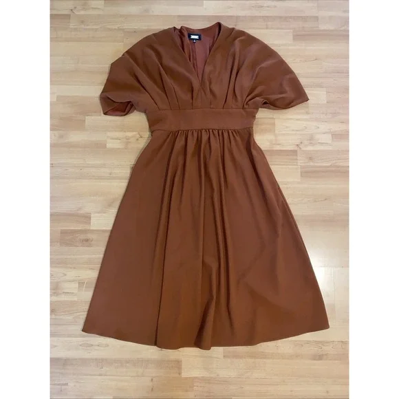 Alexia Admor August Draped Fit & Flare Midi Burnt‎ Rust Dress Size 12 - Picture 10 of 14